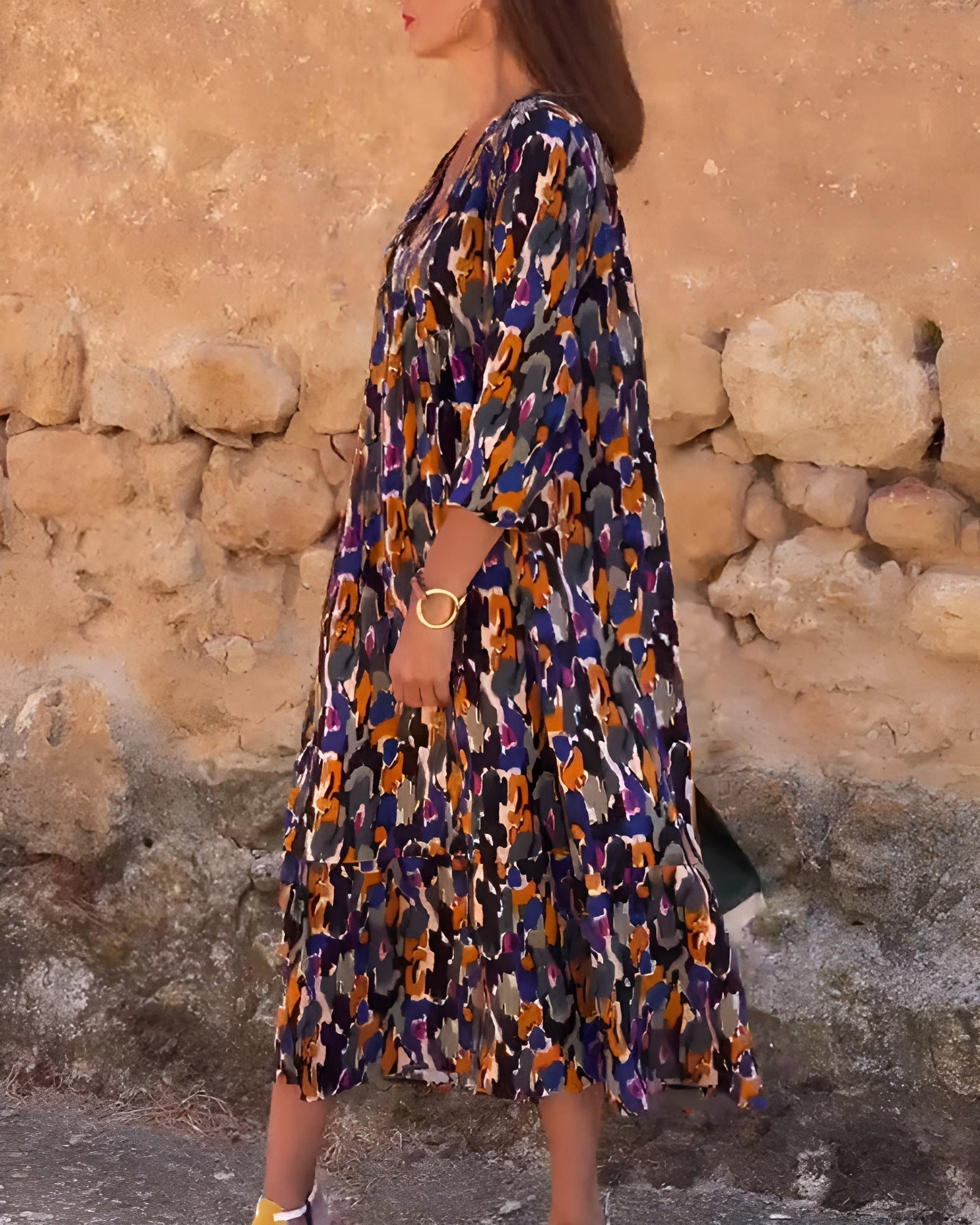 Nathalie | Vintage Print V-Neck Dress