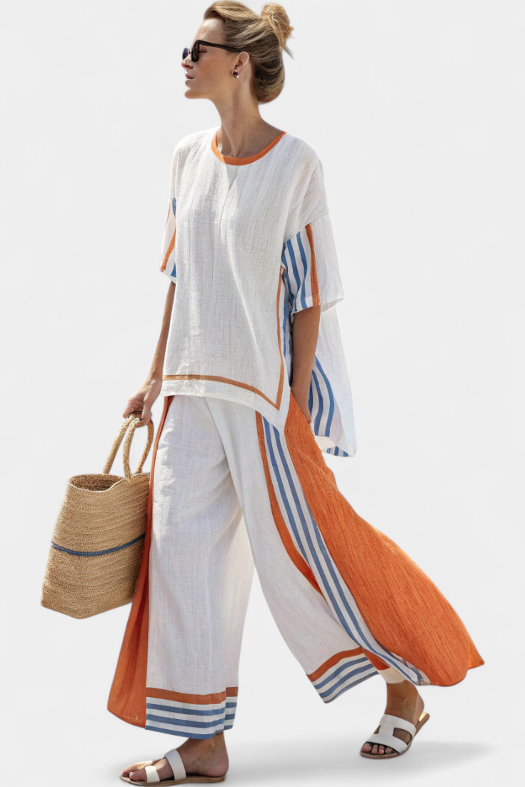 Elena – Ethnic Striped Set with Wide Cut