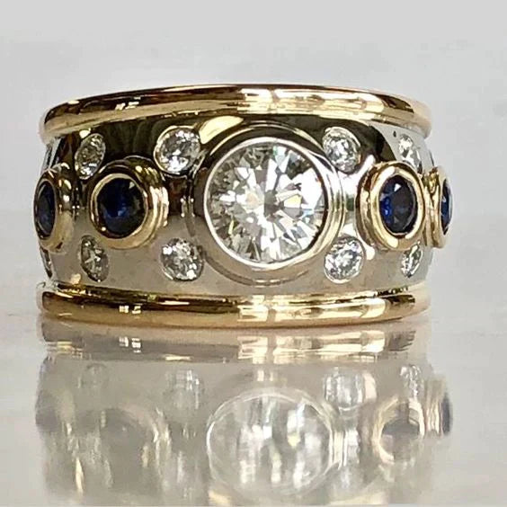 Vintage Gold Inlay Ring with Zirconia
