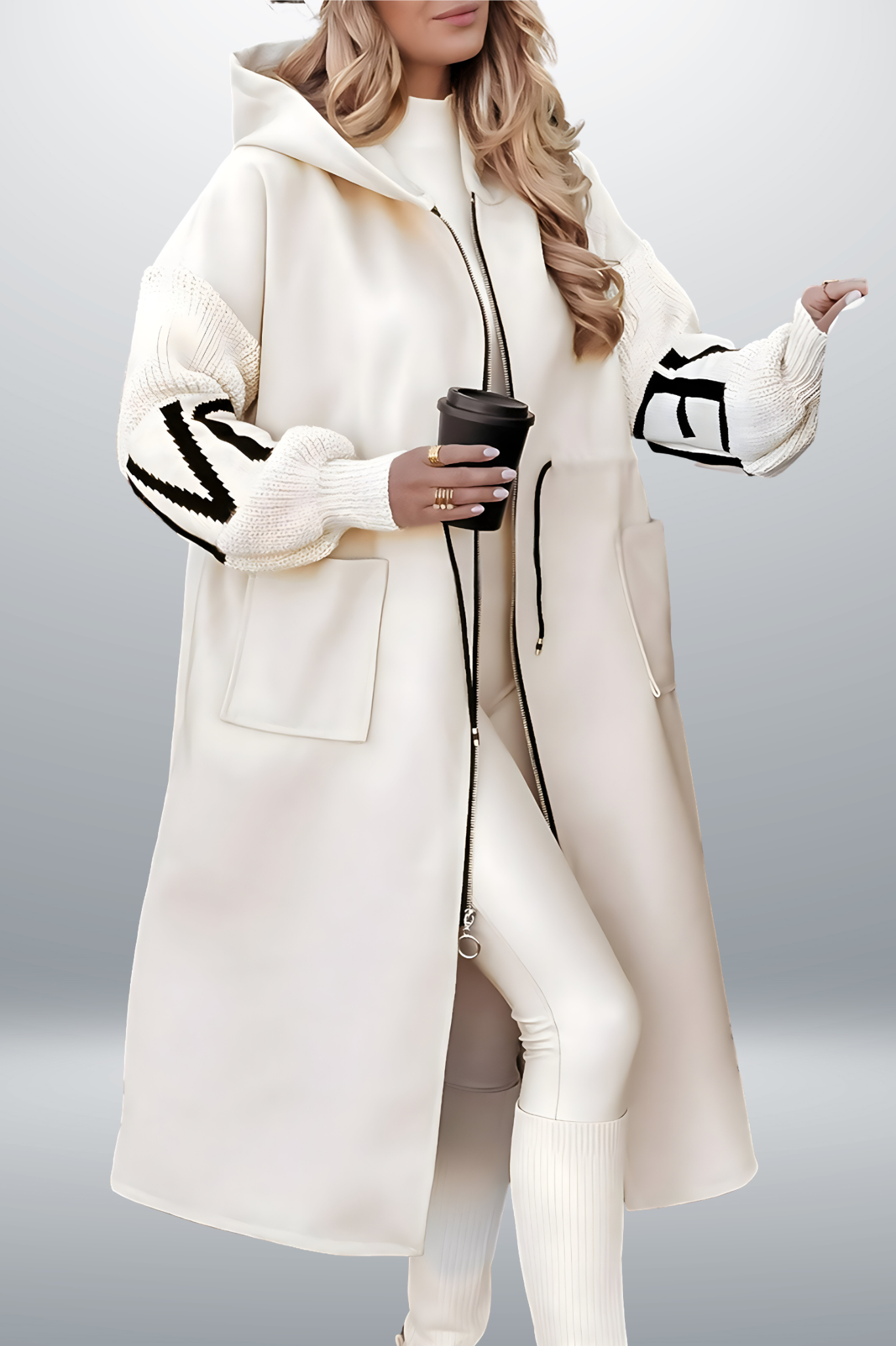 PEGGY - Women's Jacket with Knitted Sleeves and Hood