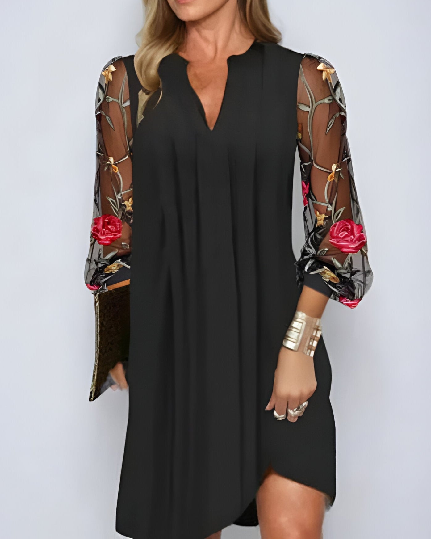 Renée | Elegant Long Dress for Women with Embroidered Sleeves