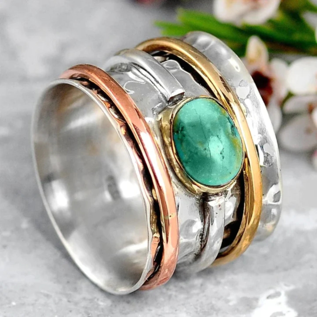 Carlota - Vintage gold and silver ring with turquoise