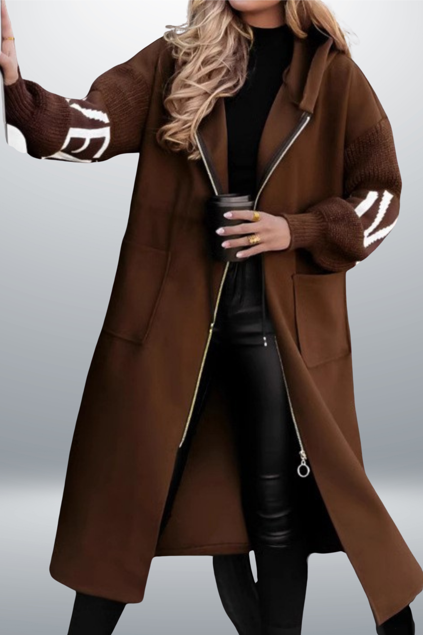 PEGGY - Women's Jacket with Knitted Sleeves and Hood