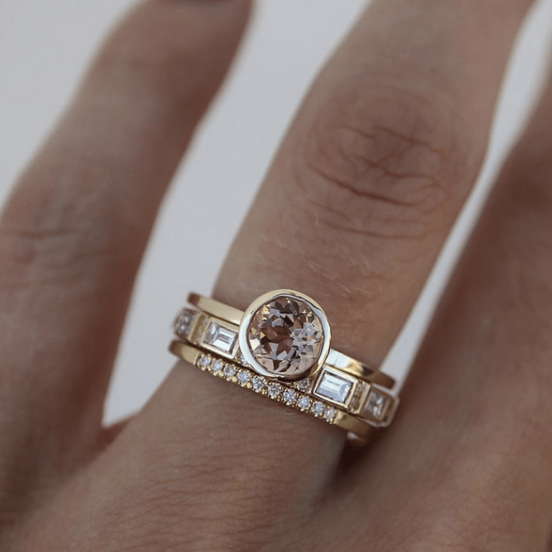 Susana - Set of Crystal Inlay Rings in Gold